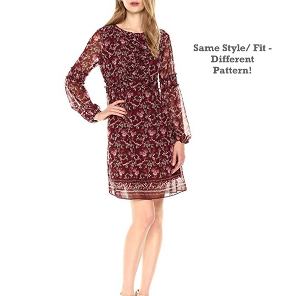 Max Studio Burgundy Pattern Long Bell Sleeve Dress - Picture 4 of 4
